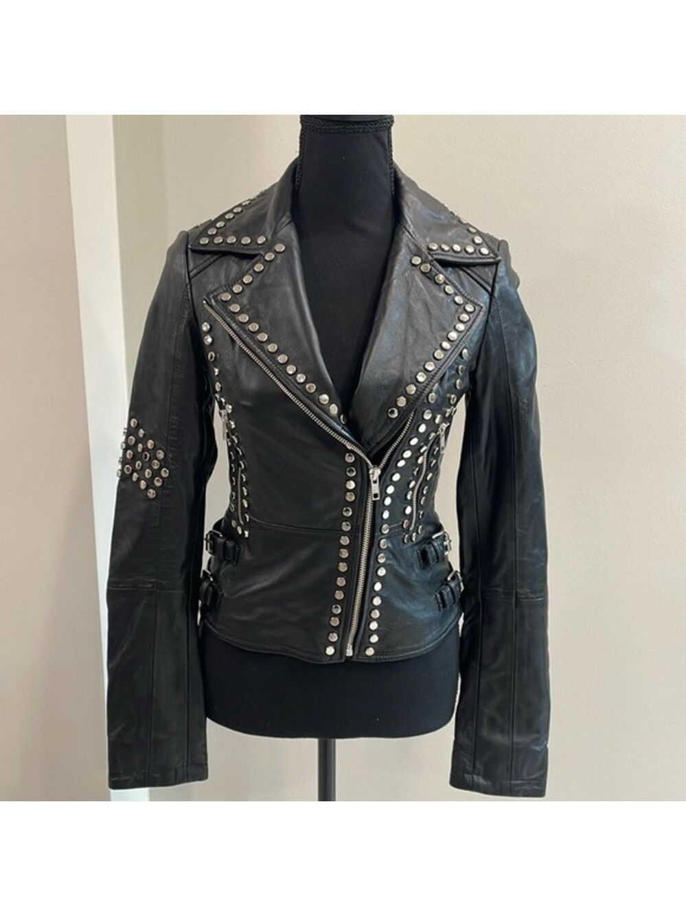 GatsbyLady London Limited Edition Black 100% Lambs Leather Moto Jacket size 2